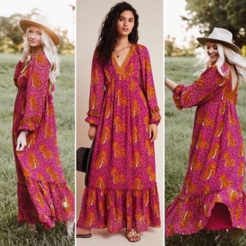 Farm Rio Cheetah Maxi Dress size L